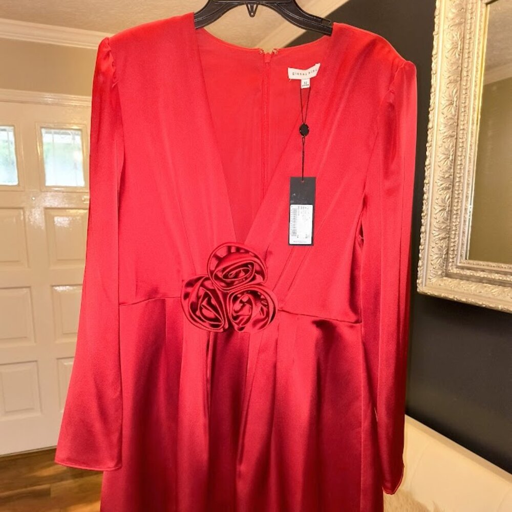 gianni bini satin dress Gianni Bini Dionne Satin Long Sleeve Open Back Mini Dress